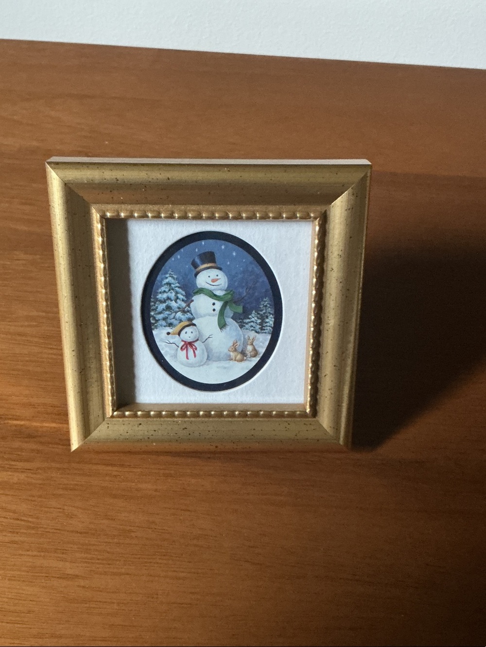Mini gold-framed snowman print Kathy Seek "Heartfelt Collection" 4"x4" - NWOT